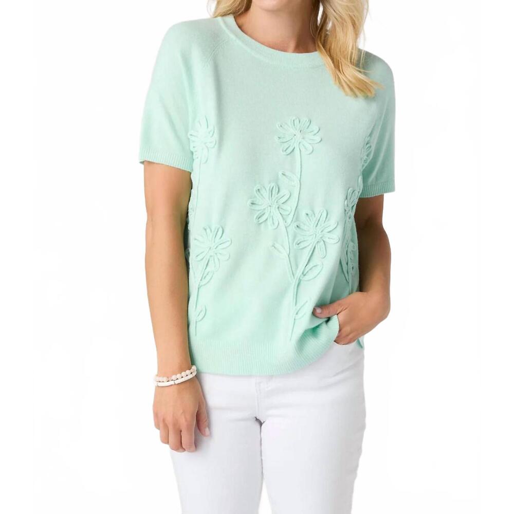 NEW COCO + CARMEN lightweight heavenly-luxe floral sweater in jelly mint
